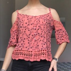 Pink floral off the shoulder top